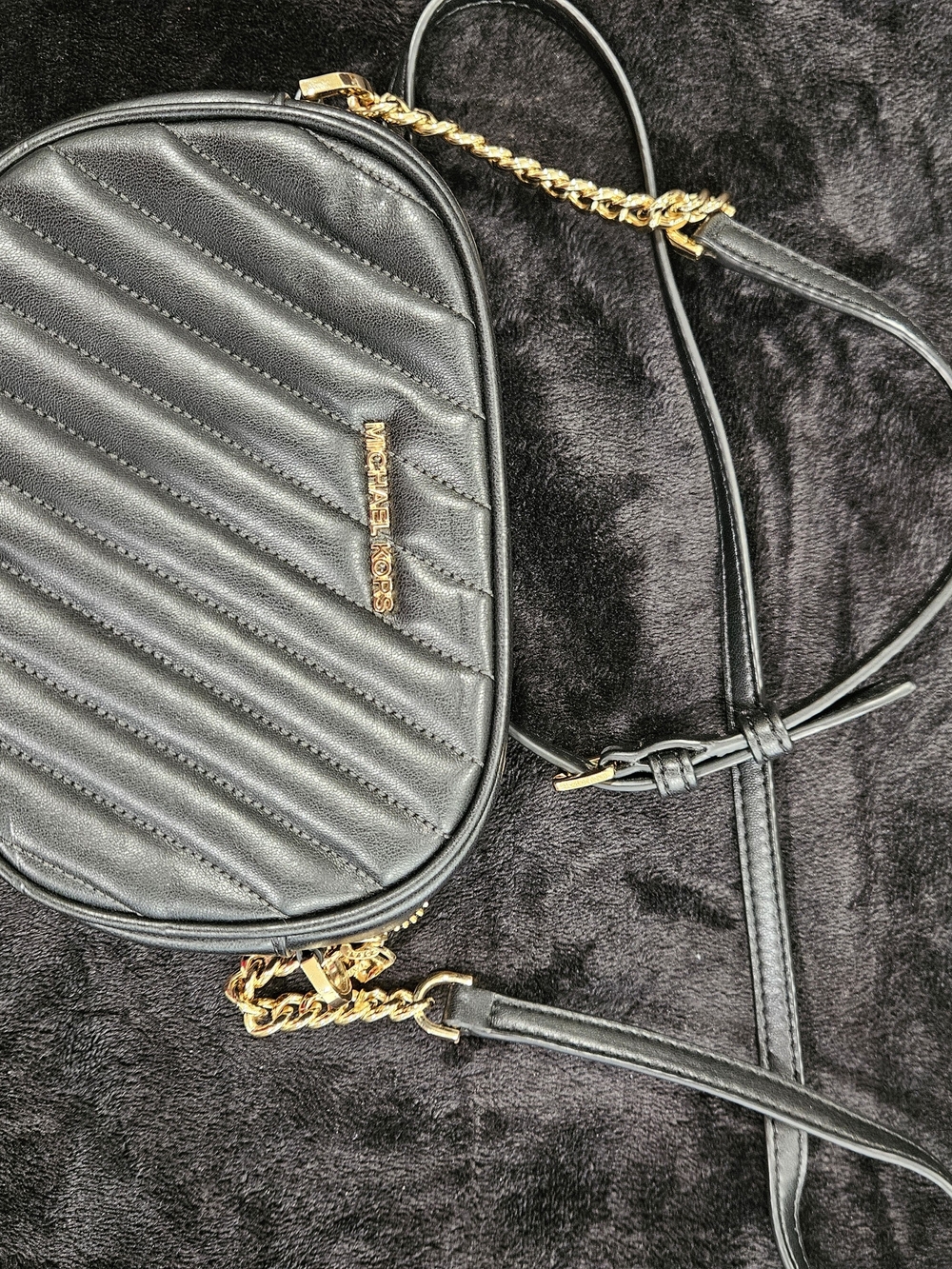 Michael Kors Black Quilted Crossbody Bag with Gold Hardware